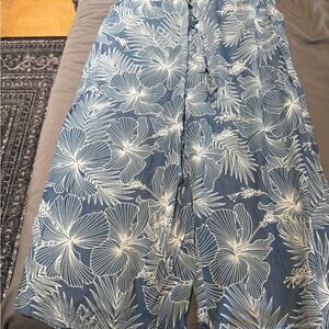 Blue Flowy Wide-Leg Pants